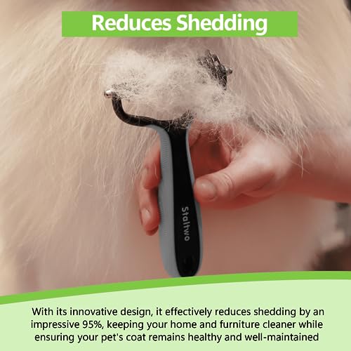 Staltwo Pet Grooming Supplies - 2-in-1 Professional Undercoat Rake and Pet Brush | Shedding Control for Long-Haired Dogs and Cats, Deshedding Tool, Knot Removal,Grey - color: Grey