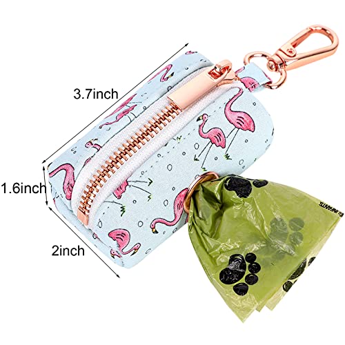 ARING PET Dog Waste Bag Dispenser, Cotton Doggy Poop Bags Holders Attach to Any Leashes, Portable Washable Plaid Pet Waste Pouch Dispenser with Metal Zipper - color: B:flamingo