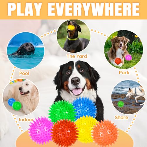LECHONG 6-Pack 3.5” Squeaky Dog Balls, Durable Soft Spiky Chew Rubber Fetch Toy Balls for Large Medium Aggressive Chewers Teeth Cleaning Chewing Playing Training & Boredom Buster Indoors Outdoors - size: M 6PACK