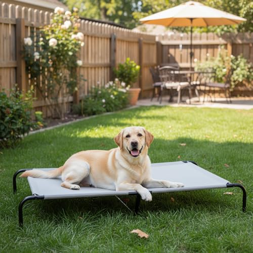 Amazon Basics Cooling Breathable Elevated Pet Bed with Metal Frame for Large Dogs, X-Large (60.1 x 37.1 x 8.9 Inches), Grey, 1 Count - color: Grey, size: X-Large