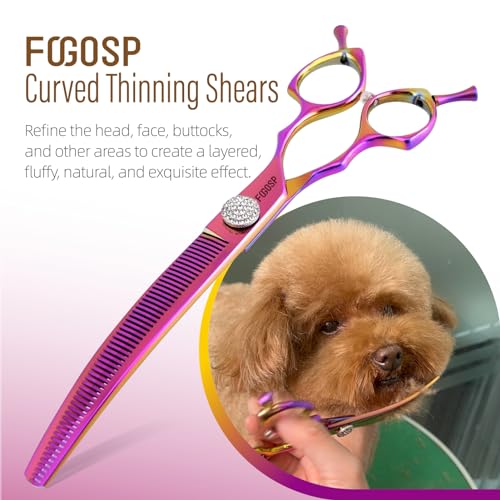 45°Curved Dog Grooming Scissors Curved Thinning Shears Curved Chunkers Dog Shears 3Pcs Combo (RoseRed) - color: Rose Red, size: 7.5 in 3PCS Set