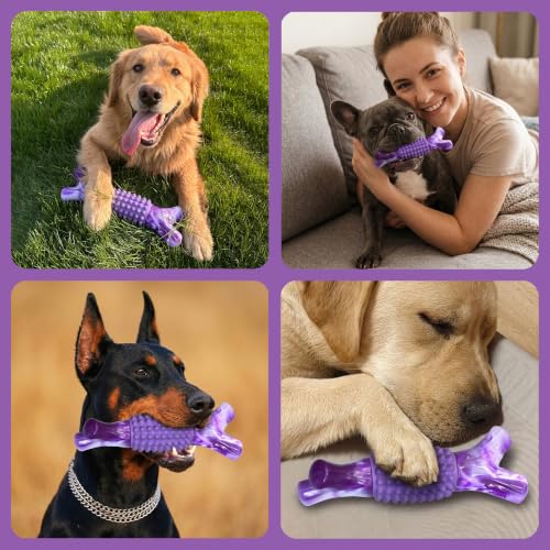 Dog Chew Toys for Aggressive Chewers, Rubber Branch Bone & Durable Nylon Dog Bones with Beef Flavor, Indestructible Dog Toys for Medium Large Dogs - color: 01-Purple