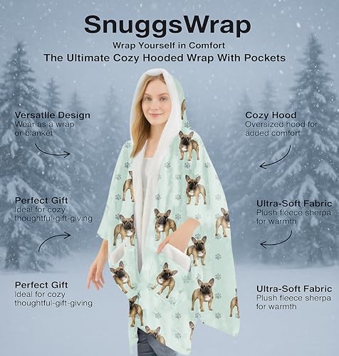 E&S Pets Sherpa Wearable Blanket Hoodie for Women – Soft Fleece Snuggs Wrap – 32 Dog & Cat Breeds – Warm Pet Lover Gifts - color: French Bulldog