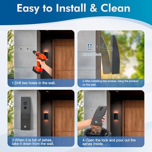 Outdoor Commercial Receptacles Container Disposal Wall Mounted Trash Can Vertical Trash Can for Patios Gardens Hotels Pubs Offices(Grey)