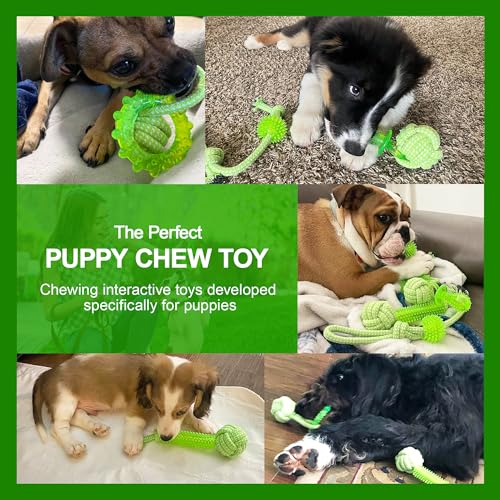 Puppy Toys 5 Pack for High Energy Puppies,Puppy Teething Toys Rubber and Rope,Durable Dog Chew Toys for Aggressive Chewers,Tug of War Dog Toys,Puppy Chew Toys for Teething