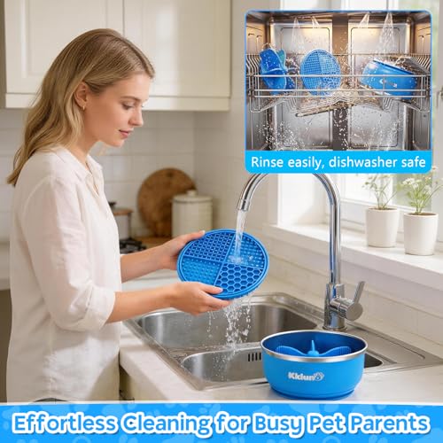 Slow Feeder Insert Bowl - 3 in 1 Stainless Steel Dog Food and Water Bowl 64oz with Lick Mat, Non-Slip Suction Cup Dog Food Bowl Puzzle Maze Slows Down Eating for Dogs Cats