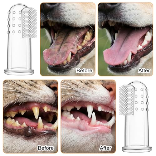 10 Pcs Dog Finger Toothbrush Small Breed Finger Toothbrush with Silicone Bristles and 16 Round Particles for Dogs Cats Dental Care Puppy Tooth Brushing Kit Fits Most Fingers