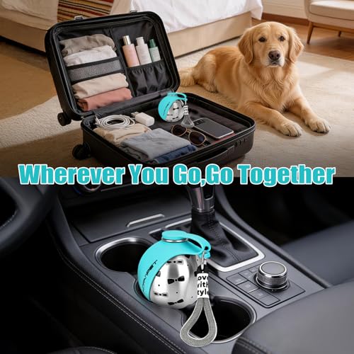 Portable Dog Water Bottle 10oz Stainless Steel Travel Dog Water Dispenser with Bowl No-Spill Puppy Water Bottle for Walking Hiking Small Dog Water Bottle (Blue Bow Print) - color: Blue Bow Print