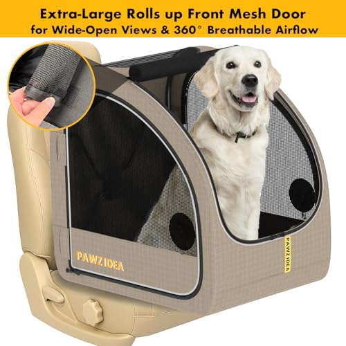 PAWZIDEA 3-in-1 Large Dog Stroller with Detachable Carrier up 100lbs, Foldable Dog Crate for Car Travel, All-Terrain Pet Stroller for 2 Medium Dogs, Jogger Wheels, Adjustable Handle, Stroage Organizer - color: Khaki Plaid