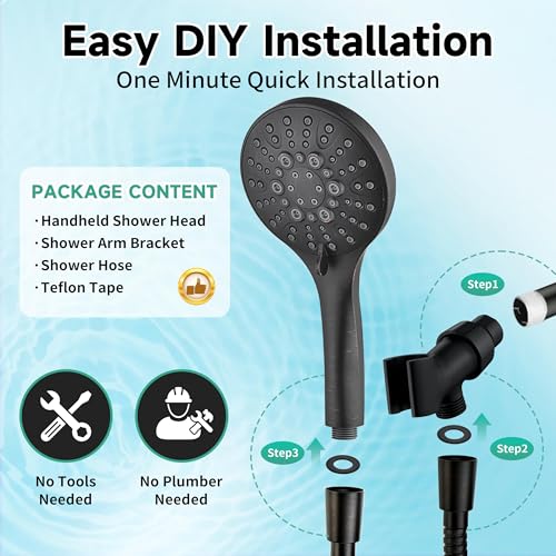 BRIGHT SHOWERS High Pressure Shower Head with Handheld, 9 Spray Settings Showerhead Built in Power Wash to Clean Tub and Pets, Extra Long 69" Hose, Adjustable Bracket, Oil-Rubbed Bronze - color: Oil Rubbed Bronze, style: 1.8 GPM | 9 Modes