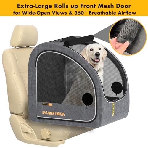 PAWZIDEA 3-in-1 Large Dog Stroller with Detachable Carrier up to 80lbs, Portable Dog Car Crate & Travel Kennel, Foldable Pet Stroller for 2 Medium Dogs, All-Terrain 9” Jogger Wheels, Adjustable Handle - color: Mid-Hemp Grey