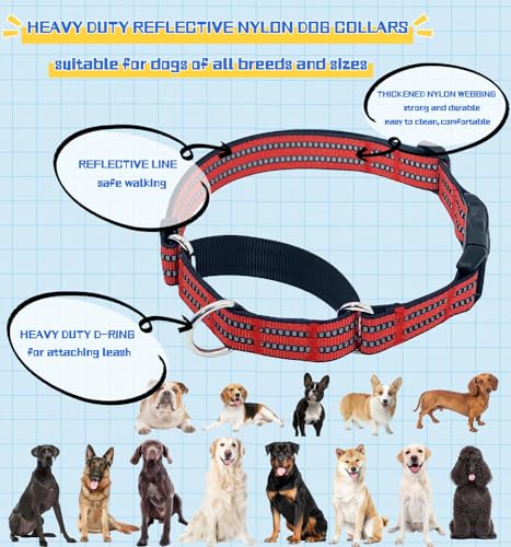 Martingale Dog Collars with Quick Release Buckle, Heavy Duty Nylon Reflective Dog Collar, NO Pull Walking Training Collar for Large, Medium, Small Dogs (Red, Small) - color: Red, size: Small