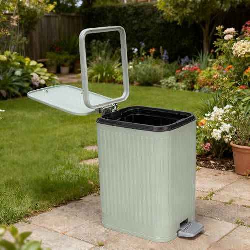 Dog Poop Trash Can Outside with Lid,7L/1.8Gal Outdoor Dog Poop Wast Trash Can Bucket with Step Pedal,Outdoor Pet Waste Container-(Include 75 Waste Bags)-Ideal for Yard,Porch-Sage Green
