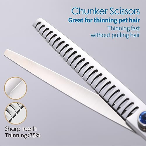 Left Handed Dog Grooming Scissors Kit 7 in Professional Curved Thinning Straight Shears 3pcs Set for Grooming Dogs Cat Pet Japanese 440C Stainless Steel(7.0'' Kit, 4Pcs) - size: 7.0 inch, style: 4 Pcs Kit