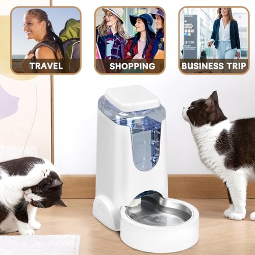 Automatic Cat Feeder and Water Dispenser with Stainless Steel Bowl Dog Gravity Food Feeder and Waterer for Small Medium Pets Puppy Kitten 1 Gallon x 2 - color: White(3.8L*2)