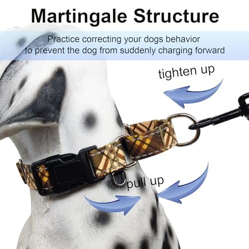 Fall Reflective Martingale Collar for Dogs with Quick Release Buckle Autumn Dog Collars (Brown Plaid, Small) - color: Brown Plaid, size: Small