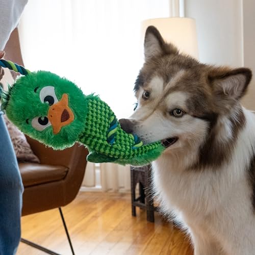 Outward Hound Ropiez Rope Interactive Dog Tug Toy for Tugging Squeaky Fun, 23.6 Inch Mallard, Green, Large - color: Ropiez Mallard