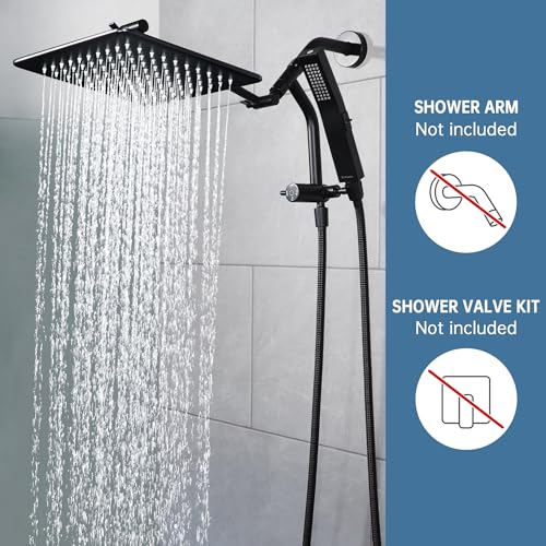 G-Promise All Metal 12 Inch Rain Shower Head with Power Wash Mode Handheld Spray Combo, Pause Setting 3-way Diverter, Full Body Coverage Waterfall Showerhead, Luxury Bathroom Upgrade (Matte Black) - color: Matte Black, size: 12 Inches