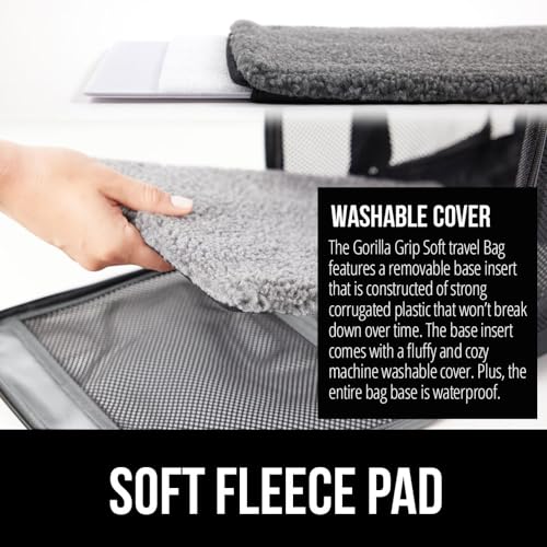 GORILLA GRIP Reusable Puppy Pads Slip Resistant Pet Crate Mat and Airline Travel Cat Carrier Bag, 28x18 Washable Absorbing Pad Paw Gray, Breathable Mesh Pet Travel Bag Gray, 2 Item Bundle