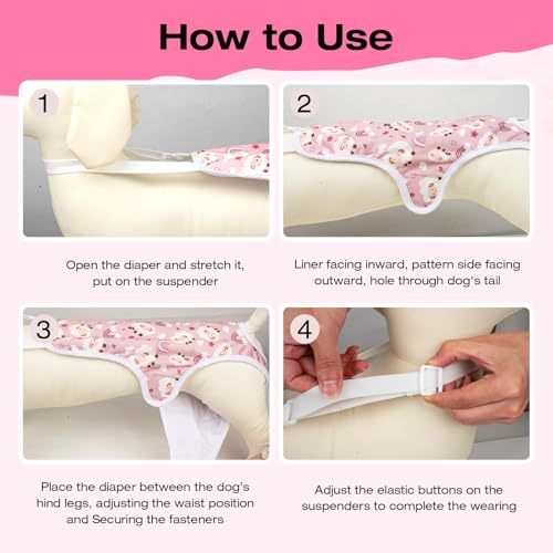 3 Pack Washable Female Dog Diapers with Adjustable Suspender, Reusable Sanitary Panties for Dogs in Heat, Leak-Proof Design for Small Dogs - size: XL