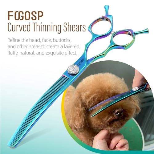 45°Curved Dog Grooming Scissors Curved Thinning Shears Curved Chunkers Dog Shears 3Pcs Combo (Turquoise) - color: Turquoise, size: 7.5 in 3PCS Set