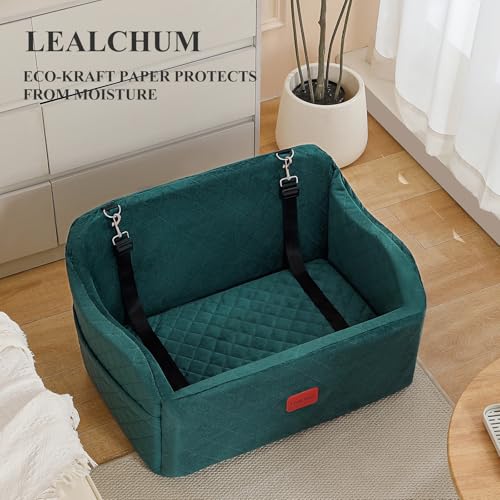 Lealchum Dog Car Seat for Medium/Large Dogs,2 Clip-On Safety Leashs for 2 Small Dogs,Removable and Washable Comfy Pet Car Seat,Easy to Install and Clean (Green, Large) - color: Green