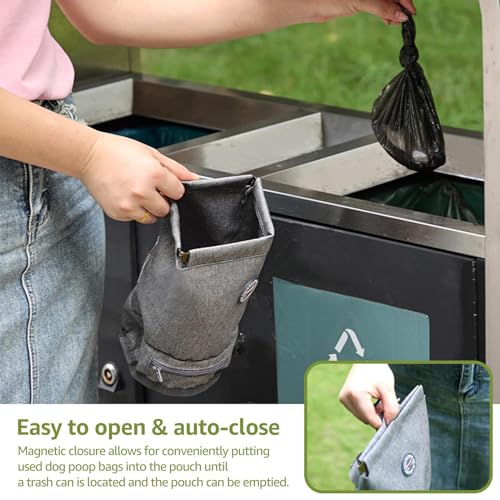 Dog Poop Bag Holder for Walking with Waste Bag Dispenser | Reusable, Easy to Clean, Smell Proof, Magnetic Closure, Portable Dog Travel Accessories, For Leash or Harness Waist