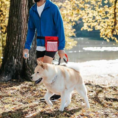 Dog Treat Waist Bag- Lightweight Pet Training Bag with Pocket for Poop Bag, Multi-Way Wear Large Capacity Snack Storage for Dog Training & Walking (Red) - color: Red