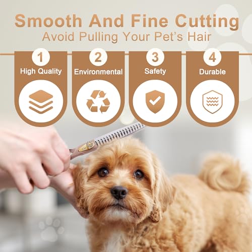 Professional Dog Grooming Scissors Rose Gold 440C Stainless Steel Straight Thinning Curved Chunker Shears for Pet Grooming Services Dogs and Cats (Chunker, 7.5‘’) - size: 7.5‘’, style: Chunker