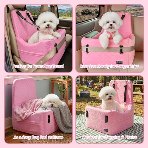 PETSFIT Dog Car Seat for Small/Medium Dogs Up to 35 lbs โ Patented Safety System, 5" Memory Foam Pet Booster Car Seat, Fully Detachable and Washable Dog Carseat with 2 Storage Pockets (Pink) - color: Pink