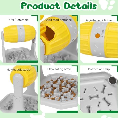 Rolling Treat Dispenser Dog Toy with Adjustable Food Opening Nonslip Base Interactive Feeding Game for Canine Enrichment Cognitive Training Dog Toy - color: Yellow