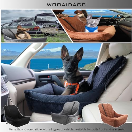 WOOAIDAGG Dog Car Seat,Fully Detachable and Washable Cover,Easy to Assemble,Comfy Cushion Fill in Memory Foam,2 Clip-On Safety Leashes and Storage Pockets (Grey) - color: Grey