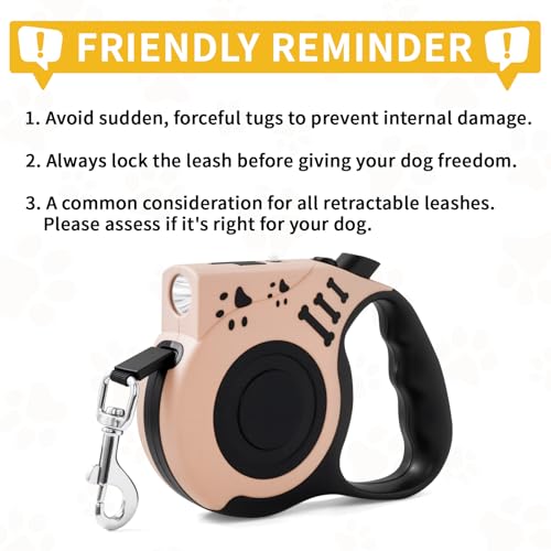 Retractable Dog Leash with USB Rechargeable Flashlight for Night Walks, 16FT Automatic Telescopic Tractor Dog Leash for Small and Medium Dogs, Beige - color: apricot