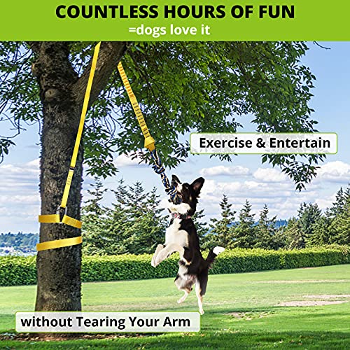 Dog Hanging Bungee Tug Toy: Interactive Tether Tug-of-War for Pitbull Small to Large Dogs to Exercise and Fun Solo Play - Durable Retractable Tugger Dog Rope Toy with 2 Chew Rope Toys - size: X-Large-Yellow-for Single Dog
