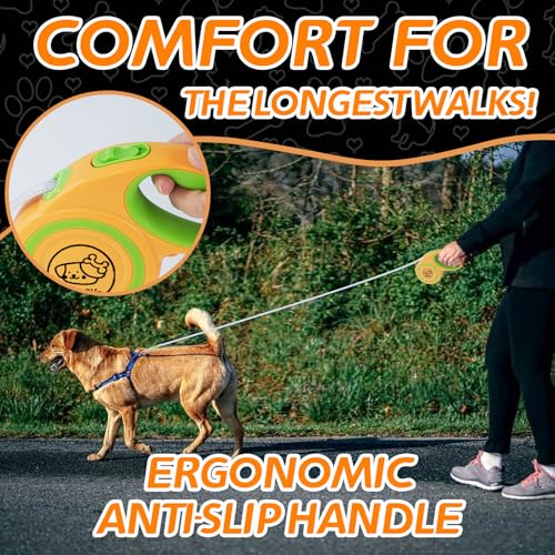 Heavy Duty Retractable Dog Leash-16ft Strong & Durable Walking Leash for Dogs up to 110 lbs Strong Nylon Tape Without One Hand Brake Pause Lock Locks