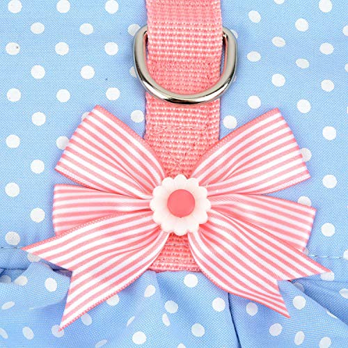Zunea No Pull Small Dog Girl Harness Dress Escape Proof Cat Kitten Vest Harness Leash Set Step-in Soft Cotton Padded Polka Dot Jacket Chihuahua Puppy Clothes with Cute Bow for Walking Blue M - color: blue dots, size: M (Chest:16.9-17.7", Neck:10.6-11.4")