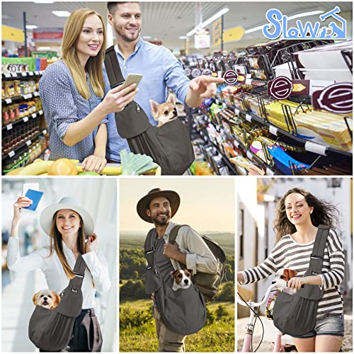 SlowTon Dog Carrier Sling - Thick Padded Shoulder Strap Adjustable Dog Carriers for Small Dogs, Puppy Carrier Purse for Pet Cat with Front Zipper Pocket Safety Belt Machine Washable (Grey M) - color: A-Grey Cotton Fabric