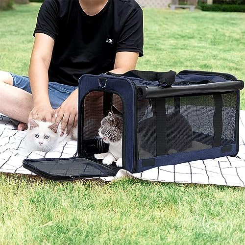 GAPZER Medium Cat Carrier Large Cat 15 lbs+ Soft Pet Carrier Small Puppy/Ventilated 2 Kittens Car Travel Bag Case/Comfy Big Maine Coons 25 Pounds/Soft-Sided Mesh Kitty Products Dark Blue - color: Navy