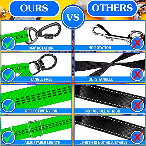 Dog Leash – Dual Reflective with Non-Tangle Design – Heavy Duty Nylon and Metal Buckles – Ideal (Green, 2 Dog Leash) - color: Green