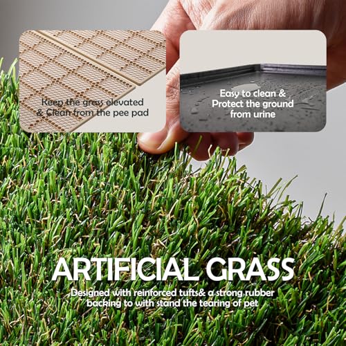 MEEXPAWS Dog Grass Pads for Dogs with Tray | Extra Large 45×34 in | 2× Dog Artificial Grass Pads Replacement| Rapid Drainage | 2 Training Pads | Indoor Dog Litter Box - size: XL 45×34 inch