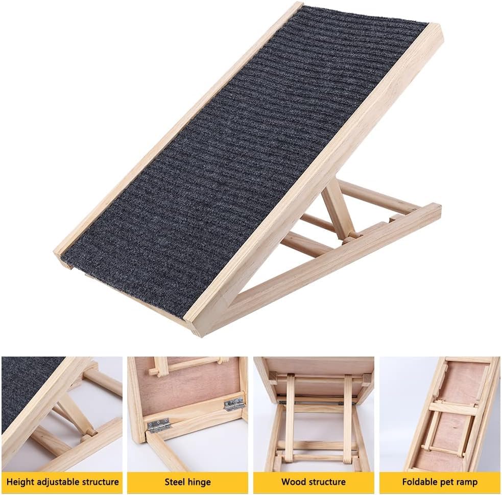 Dog Ramp for High Beds, Couches & Cars - Adjustable Foldable Pet Stairs, Lightweight Wooden Ladder with Anti-Slip Surface, Holds 50lbs, Space-Saving for Small Dogs