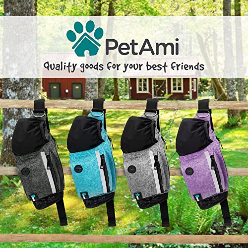 PetAmi Dog Fanny Pack, Treat Pouch for Dog Walking, Training, Built in Poop Bag Dispenser, Water Bottle Holder, Collapsible Bowl, Pet Treat Waist Belt for Hiking, Running, Kibbles (Purple) - color: Purple