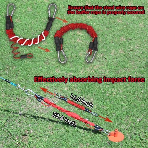 Heavy Duty Dog Tie-Out Bungee Cord, Shock Absorbing Elastic Buffer Extension with Dual Locking Carabiners, Red Stretch Leash for Outdoor Stake, Yard, Camping & Large Dogs