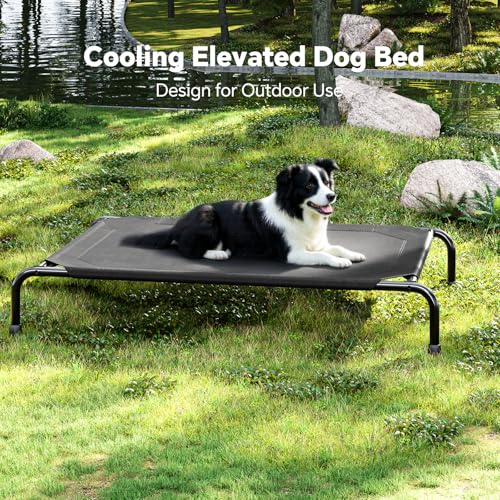 Ekisemio Elevated Dog Bed for Large Dogs, Waterproof XL Pet Cot with Breathable Mesh, Outdoor & Indoor Cooling Dog Bed, Raised Frame for Joint Support, Black