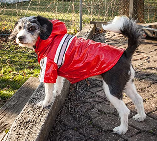 Pet Life ® Reflecta-Glow Multi-Adjusting Reflective Year-Round Fleece Reversed PVC Pet Jacket Waterproof Dog Raincoat with Removable Hood - color: Red, size: X-Small