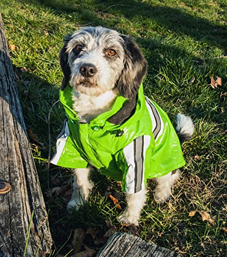Pet Life ® Reflecta-Glow Multi-Adjusting Reflective Year-Round Fleece Reversed PVC Pet Jacket Waterproof Dog Raincoat with Removable Hood - color: Lime Green, size: Small