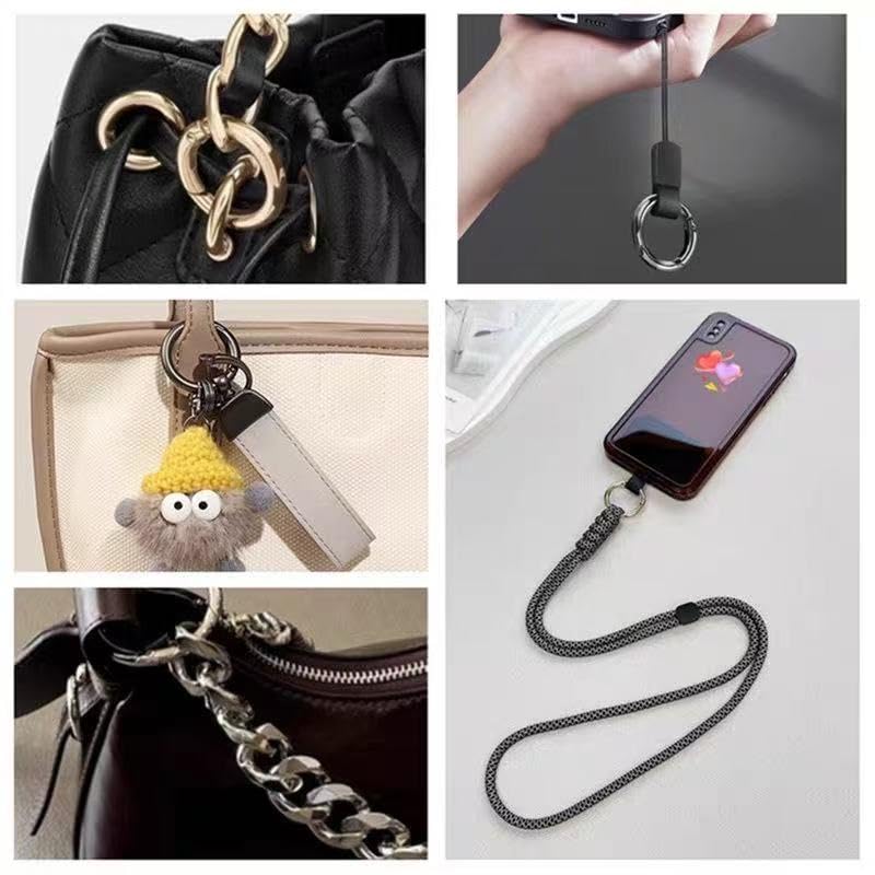 Gun Black 1in 2.5cm 4Pcs Spring O-Rings Hook for Bag Wallet Strap Keyring