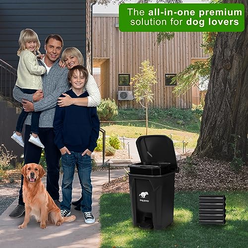 Dog Poop Trash Can Outside, Fully Assembled Dog Waste Trash Can with Lid, Pedal and Removable Inner Waste Bin,Pet Poop Bin with 200 Free Bags, for Garden, Black