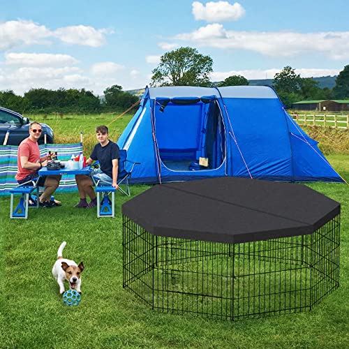 Dog Pen Pet Playpen Dog Fence Indoor Foldable Metal Wire Exercise Puppy Play Yard Pet Enclosure Indoor Outdoor 8 Panels 24 Inch with Bottom Pad/Top Cover (Black with Bottom pad) - style: Playpen + bottom pad