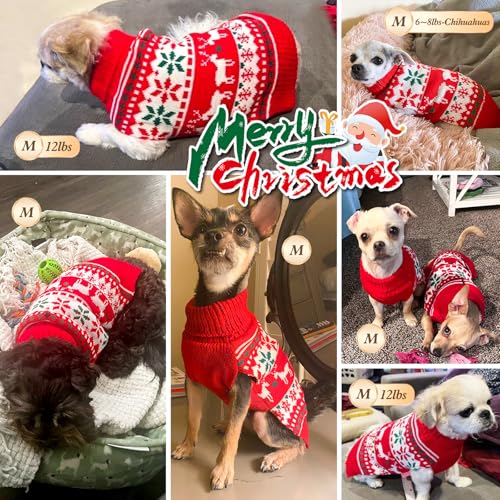 KYEESE Dog Christmas Sweater, Warm Turtleneck Dog Sweater for Small Dogs Boy Girl with Snowflake & Reindeer Pattern, Cozy Winter Knitwear with Leash Hole, Festive Holiday Outfit, Small - color: 1# Christmas, size: Small (4-7lbs)